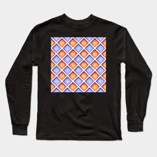 3d Geometric Pattern, Rhombic Harlequin Motif Long Sleeve T-Shirt